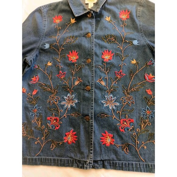 TALBOTS  EMBROIDERED FLOWERS FRONT JEAN JACKET WOMEN SIZE MEDIUM - Picture 2 of 9